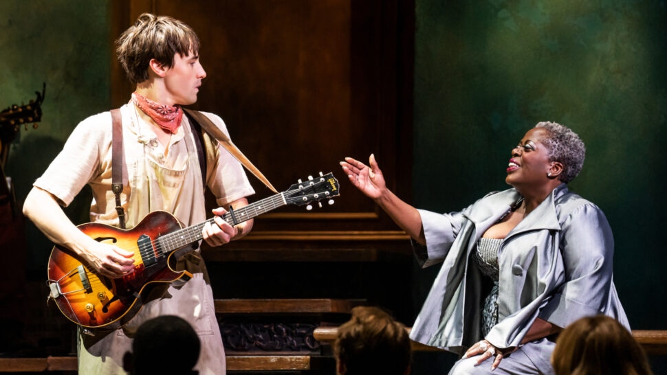 Reeve Carney as Orpheus and Lillias White as Missus Hermes in Hadestown Matthew Murphy